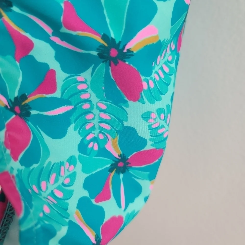 Au Pareil Au Même Blue Tropical Floral Asymmetrical One‎ Piece Swimsuit